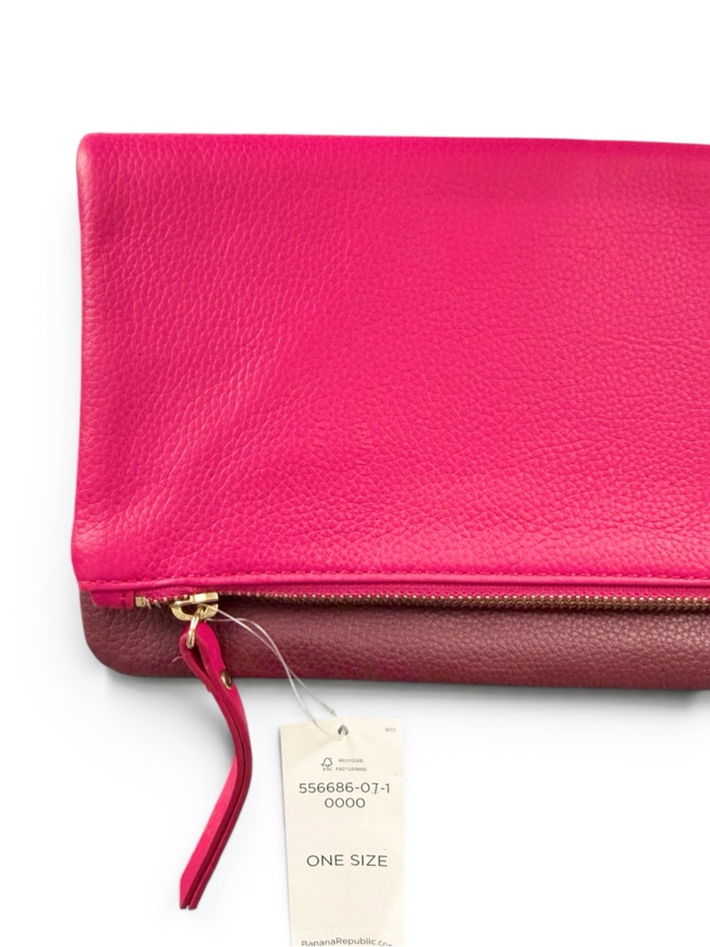 Two-Tone Hot Pink and Burgundy Foldover Leather Clutch - Picture 5 of 6